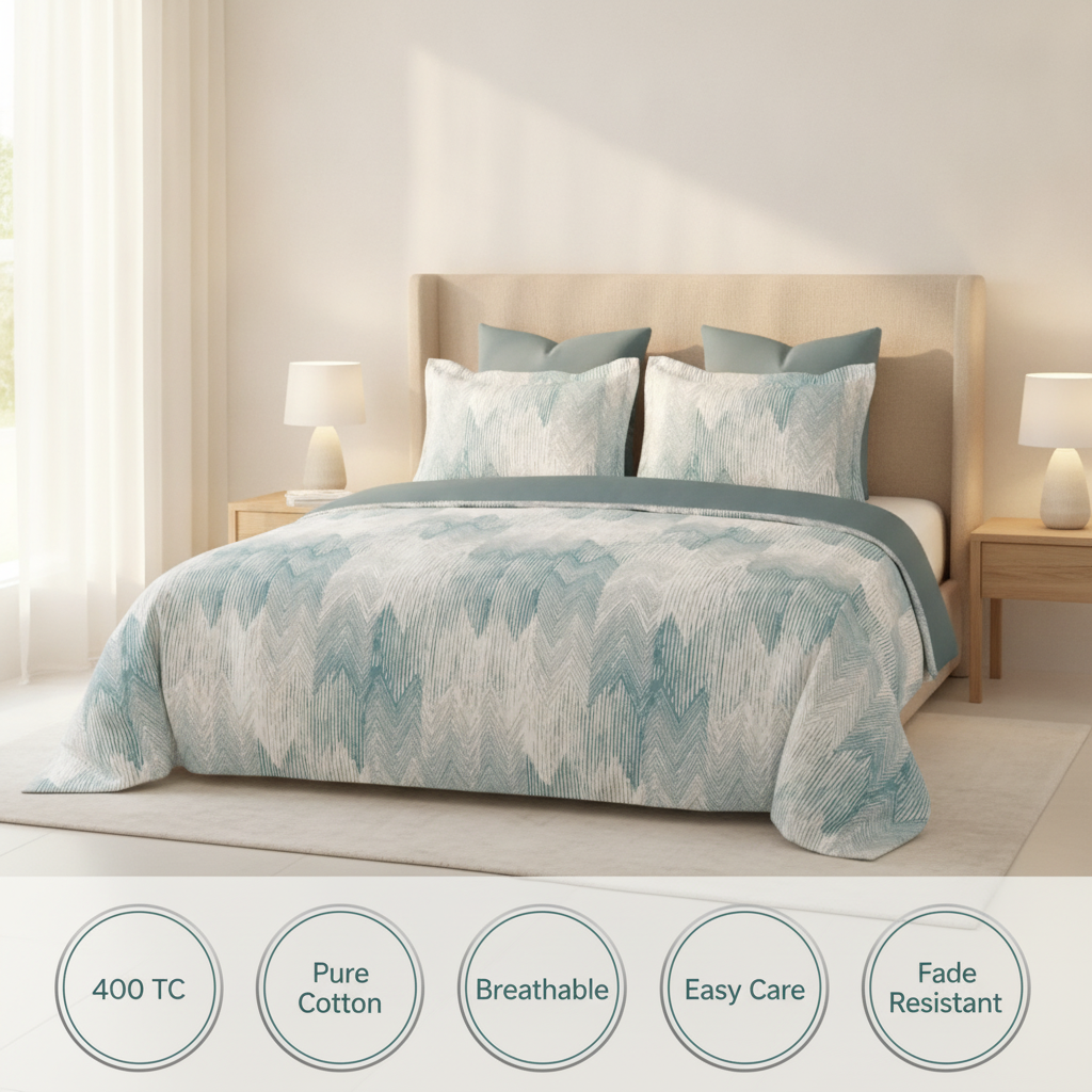 Ocean Breeze-400TC Premium Cotton King Size Bedsheet with 2 Pillow Covers | Soft, Breathable & Skin