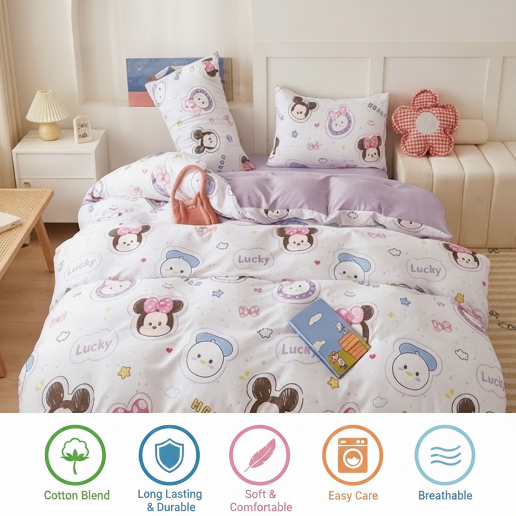 Mickey Family - Comfy Cotton Blend King Bedsheet