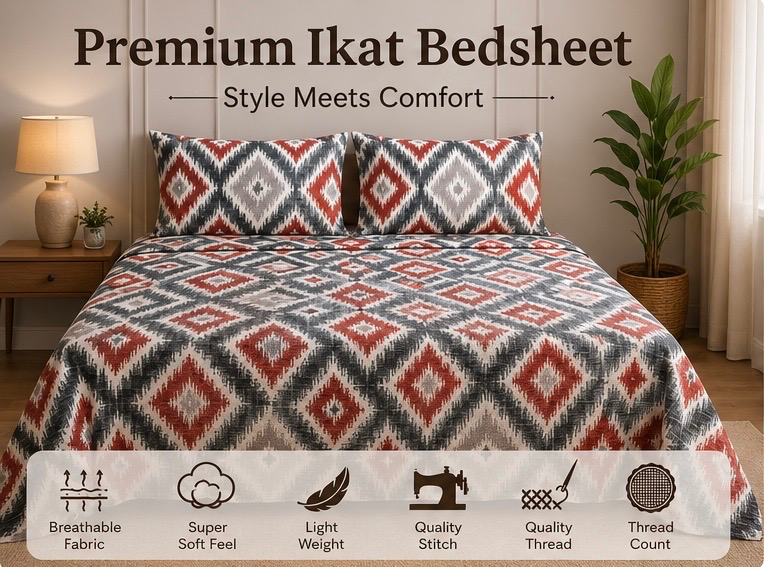 Premium Ikkat - King Size Bedsheet