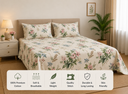 Pink Green Floral - Premium Cotton King Size Bedsheet