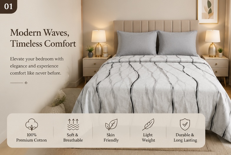 Modern Waves - 100% Pure Cotton King Size Bedsheet