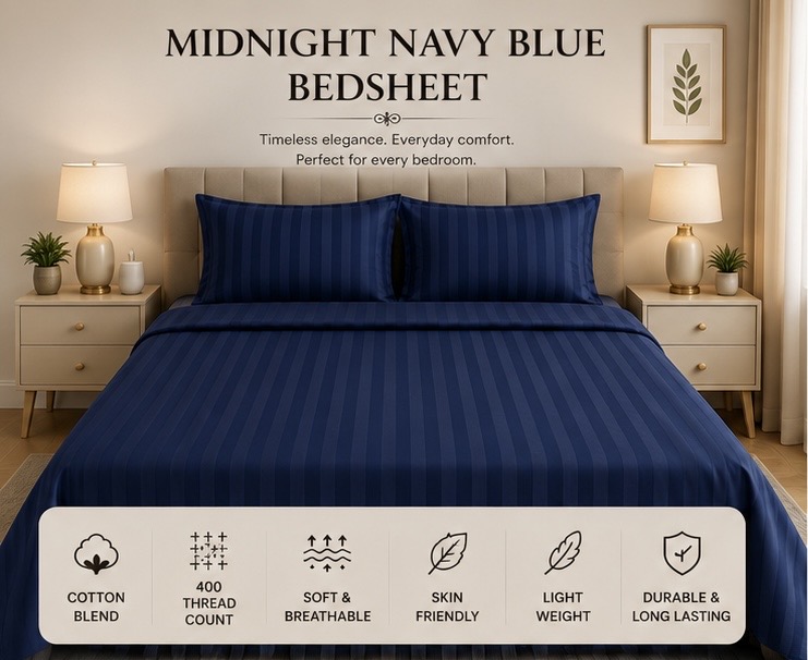 Midnight Navy- Cotton Blend Jumbo King Size (Blue)