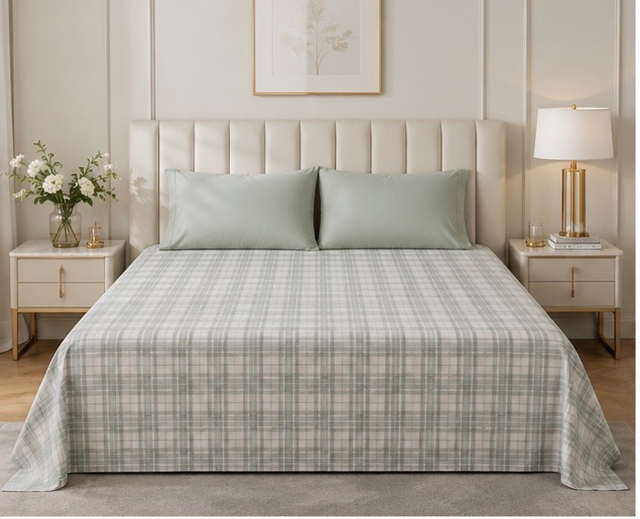 Olive Sage Check -King Bedsheet 250 TC