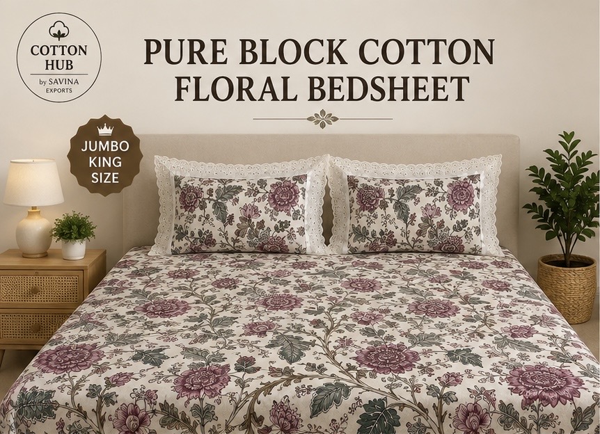 Floral True Block Double Lace - King Size Cotton Bedsheet