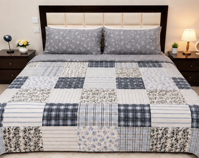 Patchwork modern art- Cotton King Size Bedsheet