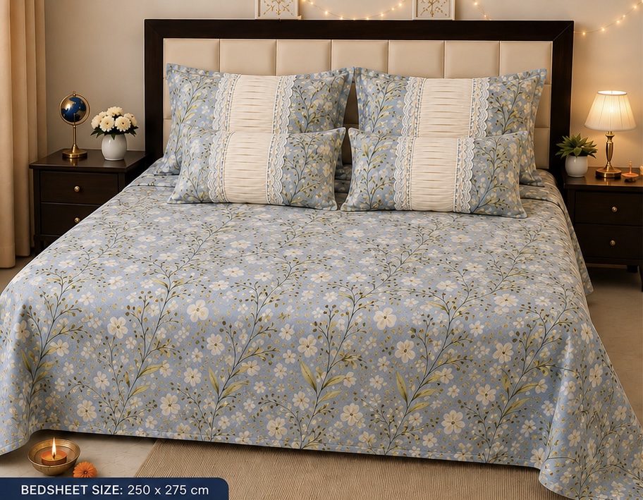 Elegant Floral Cotton Bedsheet Gift -Set of 5 Pcs