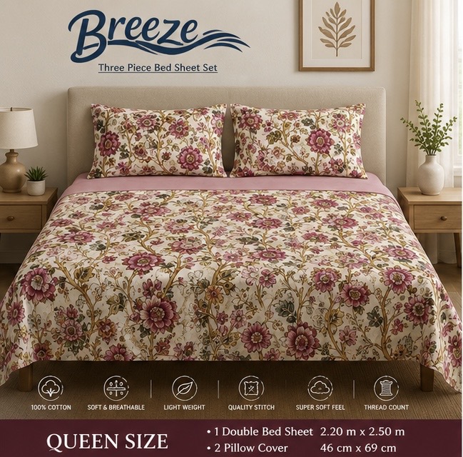 Signature Breeze Multicolor Flower Bedsheet - Queen Size