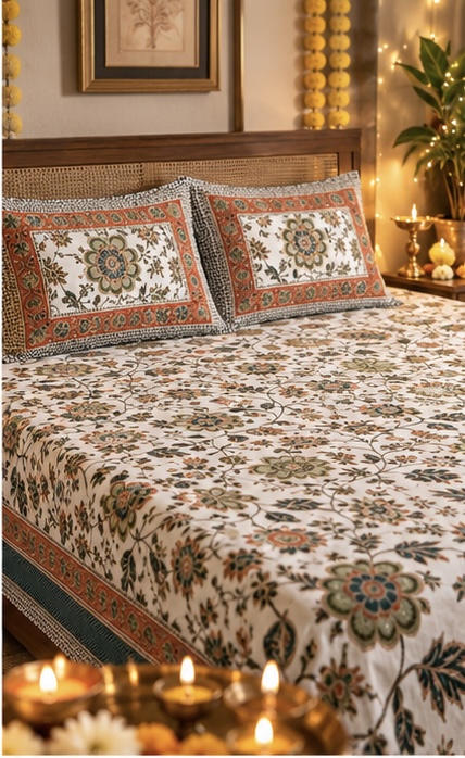 Golden Sheen Floral Cotton Jumbo Bedsheet