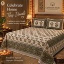 Golden sheen Green floral Bedsheet- King Size