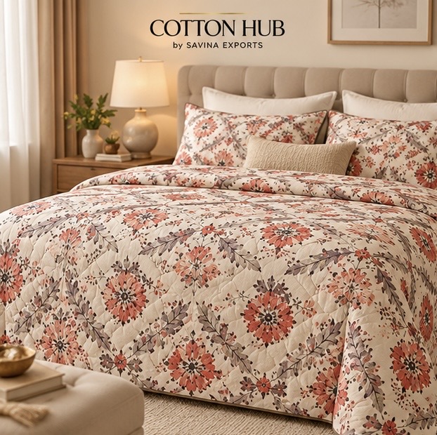 RUBRU  Elegance Quilted Bed Cover – queen size (Floral)